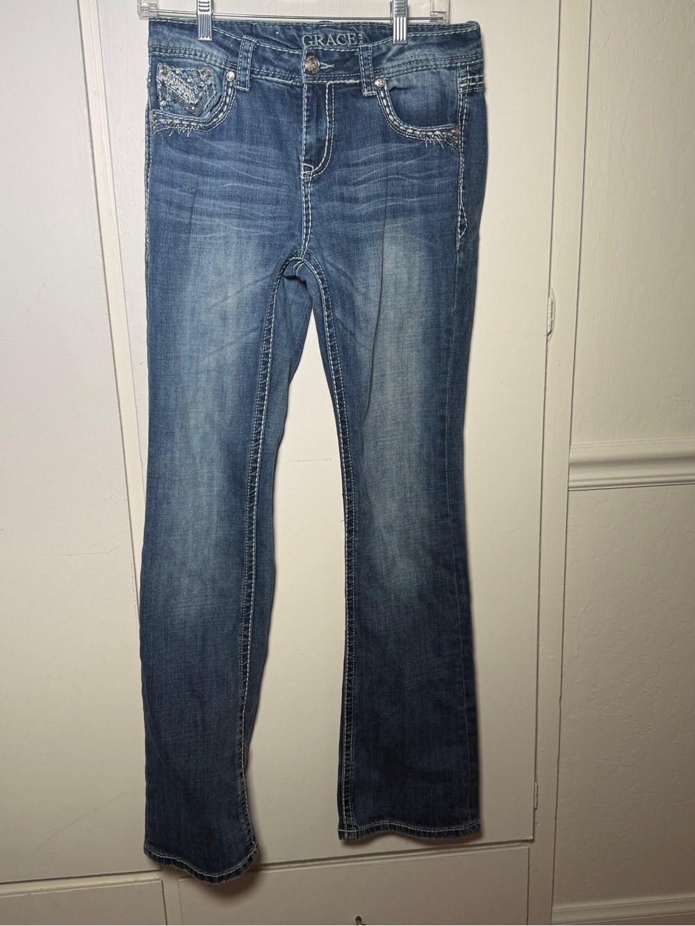 Grace in LA Women’s Blue Bootcut Jeans Bling Size 28